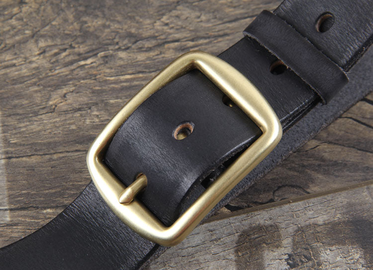 Vintage Handmade Brass Buckle Leather Belt-Khaki-105-125cm-Free Shipping Leatheretro