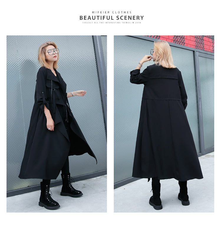 Designed Women Long Wind Break Overcoats-Outerwear-Black-One Size-Free Shipping Leatheretro