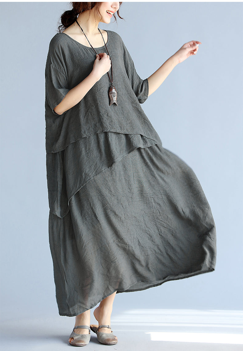 Plus Sizes Summer Women Linen Long Dresses-Dresses-Black-One Size-Free Shipping Leatheretro