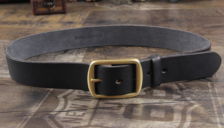 Vintage Handmade Brass Buckle Leather Belt-Khaki-105-125cm-Free Shipping Leatheretro