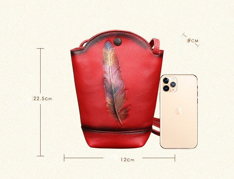 Handmade Shoulder Women Bucket Bags-Leather Women Bags-Red-Free Shipping Leatheretro