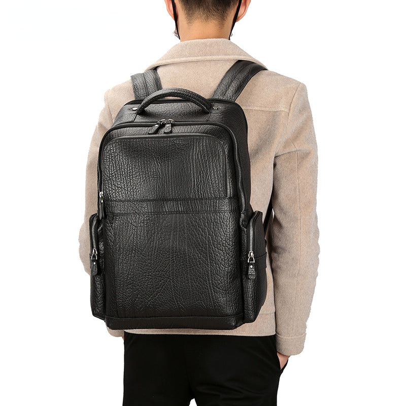 Cowhide Leather Leather Business Backpack for Men P0088-Black-Free Shipping Leatheretro