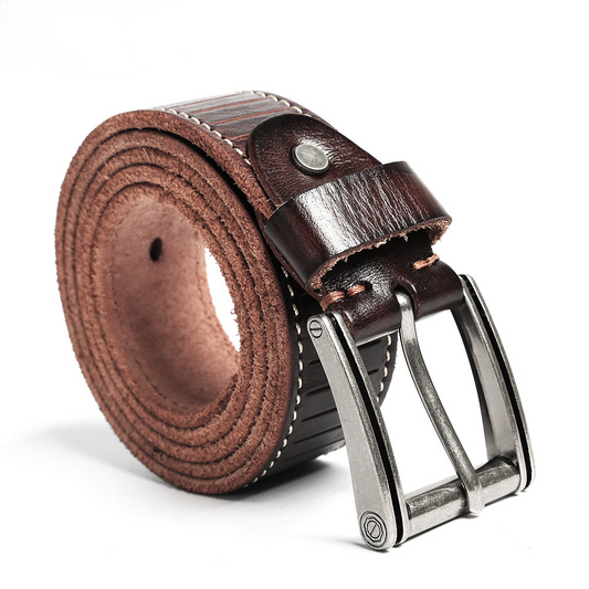 Handmade Leather Steel Buckles Men's Belt B010-Leather Belt-Brown-Free Shipping Leatheretro