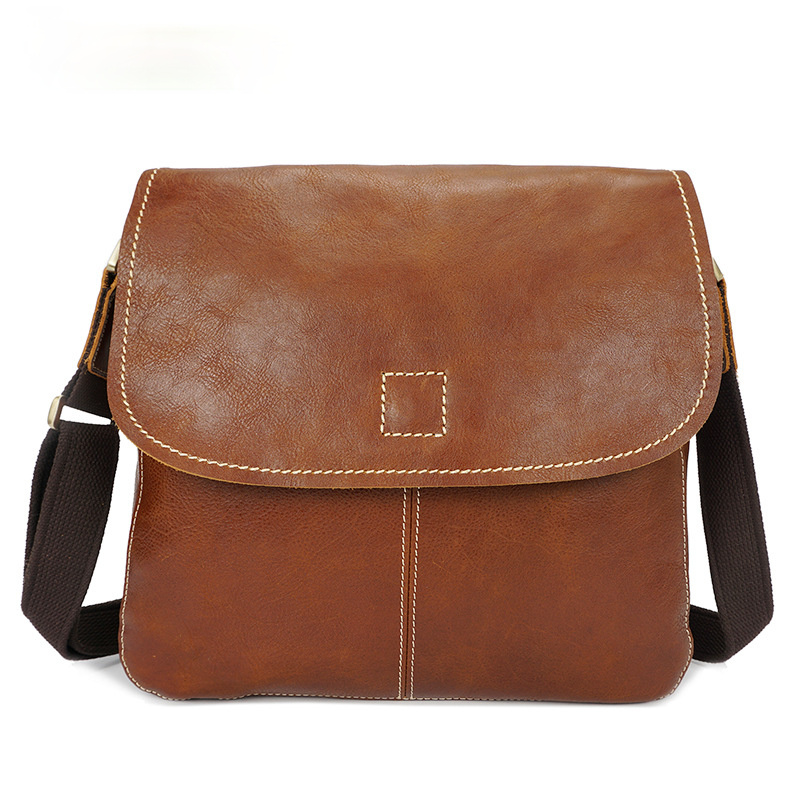 Handmade Oil Wax Leather Crossbody Men's Bag 8069-Leather bags for men-Brown-Free Shipping Leatheretro