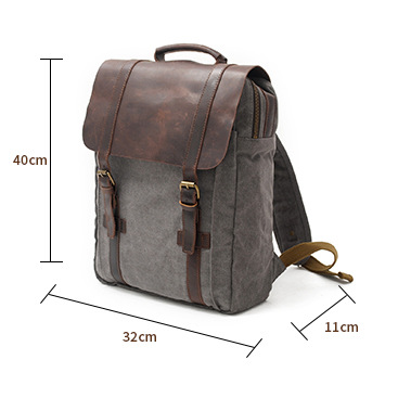 Vintage Leather Canvas Traveling Backpack C6820x-Leather Canvas Backpack-Khaki-Free Shipping Leatheretro