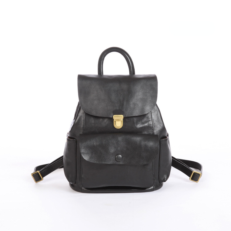 Handmade Vege Tanned Leather Traveling Backpack 6208-Backpacks-Black-Free Shipping Leatheretro