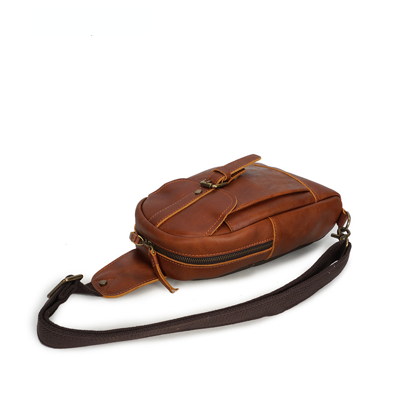 Vintage Exercising Cowhide Leather Chest Bag-Coffee-Free Shipping Leatheretro