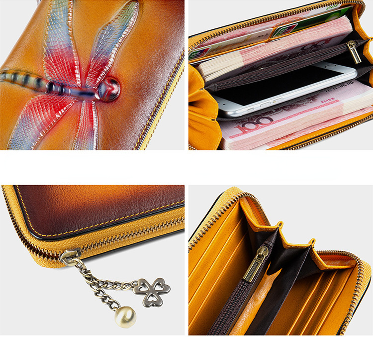 Vintage Women RFID Leather Hand Drawn Craft Wallet 6042-Leather Wallet for Women-Brown-Free Shipping Leatheretro