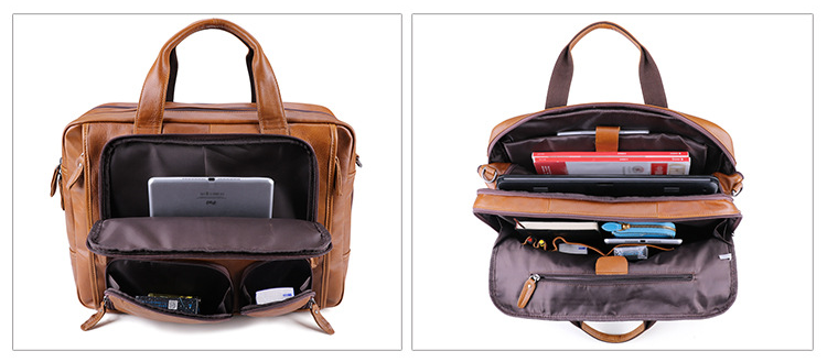 Men Handmade Leather 17" Briefcase Laptop Bags J6477-Leather Briefcase-Brown-Free Shipping Leatheretro