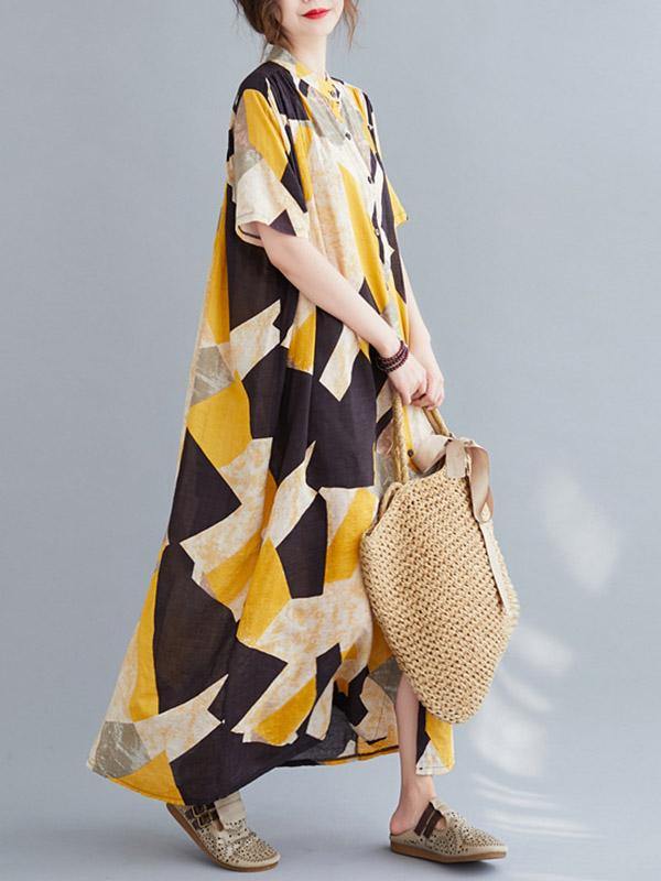 Printed Stand Collar Long Dress-Cozy Dresses-SAME AS PICTURE-FREE SIZE-Free Shipping Leatheretro