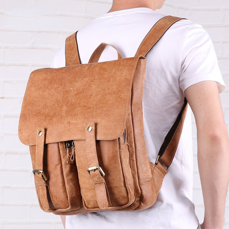 Leisure Vintage Leather Laptop Backpack J6355-Leather Backpack-Polish Brown-Free Shipping Leatheretro