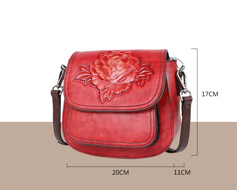 Embossing Design Vintage Leather Shoulder Bags 8078-Handbags-Red-Free Shipping Leatheretro