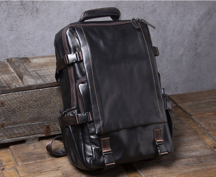 Casual Cowhide Leather Laptop Backpack for Traveling 2006-Backpack-Black-Free Shipping Leatheretro