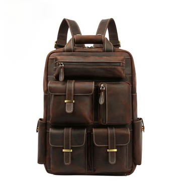 Retro Roomy Leather Travel Backpack P-8027-Leather Backpack-Dark Brown-Free Shipping Leatheretro