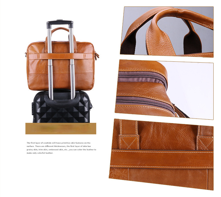 Men's Vintage Leather Briefcase 15.6" laptop J6467-Leather Briefcase-Brwon-Free Shipping Leatheretro