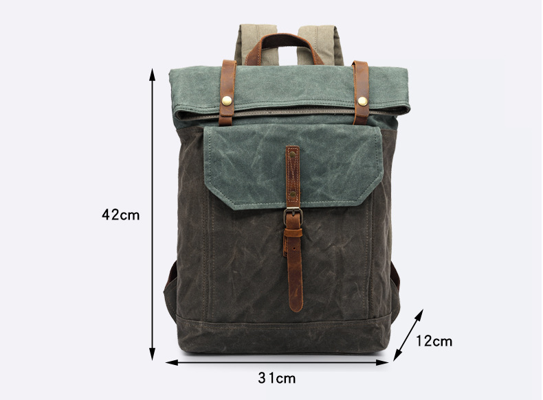 Men Vintage Leather Canvas Traveling Backpack C5191-Leather Canvas Backpack-Army Green-Free Shipping Leatheretro