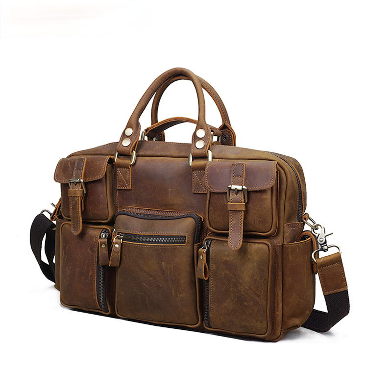 Distressed Leather Travel Briefcase B8058-Leather Briefcase-Brown-Free Shipping Leatheretro