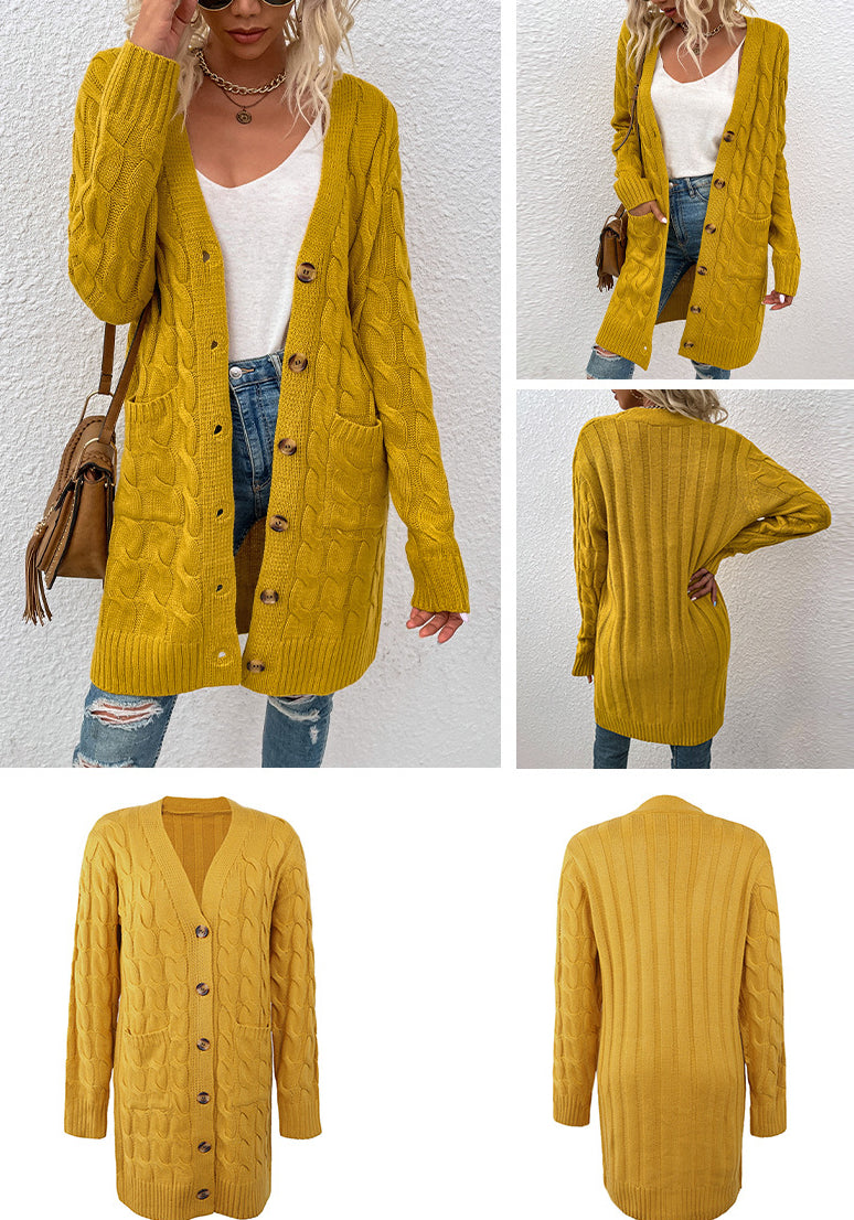 Casual Twist Design Long Cardigan Sweaters for Women-Coats & Jackets-Yellow-S-Free Shipping Leatheretro