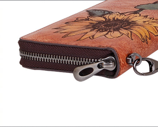 3D Sunflower Design Handmade Leather Wallets for Women 8022-Handbags, Wallets & Cases-Red-Free Shipping Leatheretro