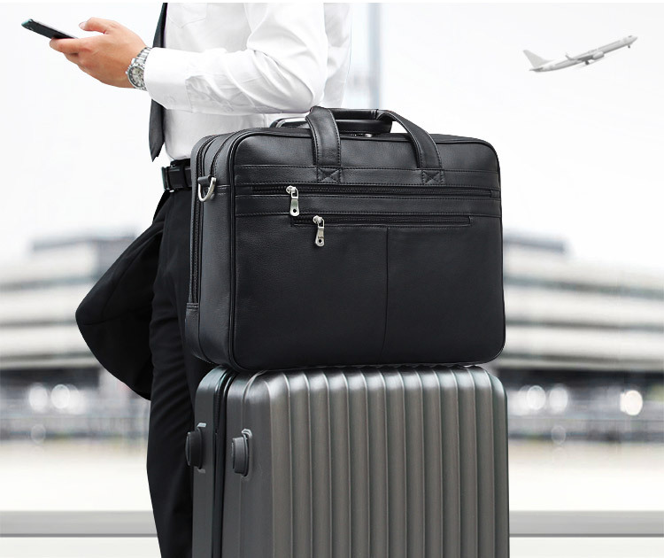 Black Genine Leather Business Briefcase 7319-Leather Briefcase-Black-Free Shipping Leatheretro