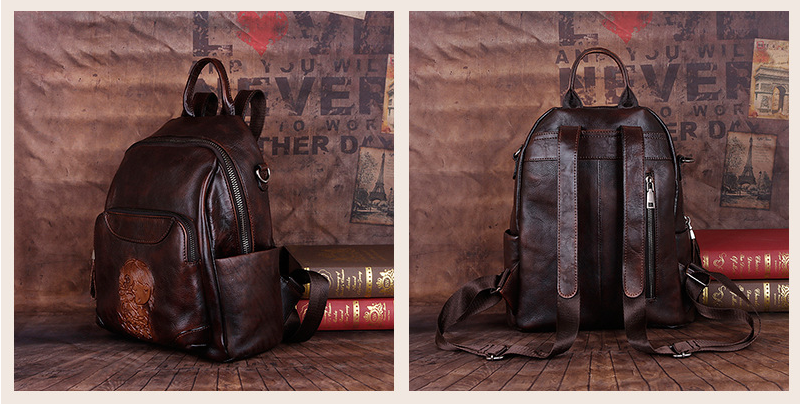 Vintage Multi Functional Vege Tanned Leather Backpack C312-Backpacks-Vintage Yellow-Free Shipping Leatheretro