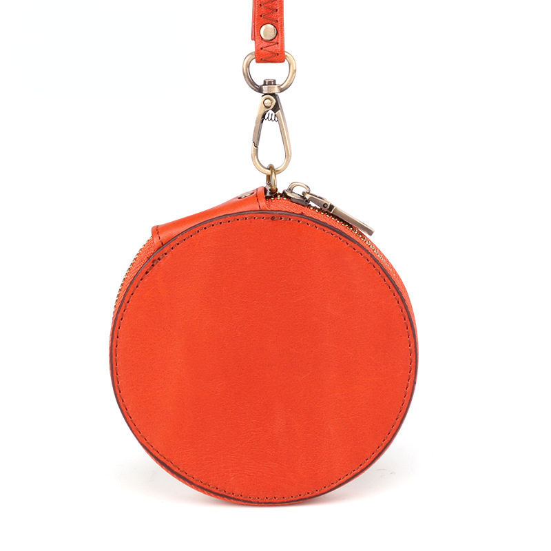 Cute Round Leather Changes Wallets K058-Leather Purses-Orange-Free Shipping Leatheretro