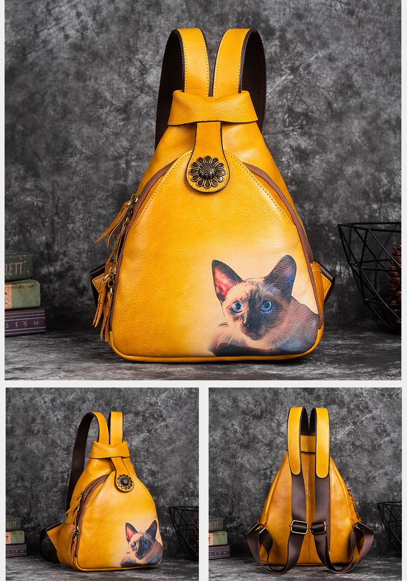 Vintage Embossing Leather Women Backpacks C315-Leatehr Backpack-Yellow-Free Shipping Leatheretro