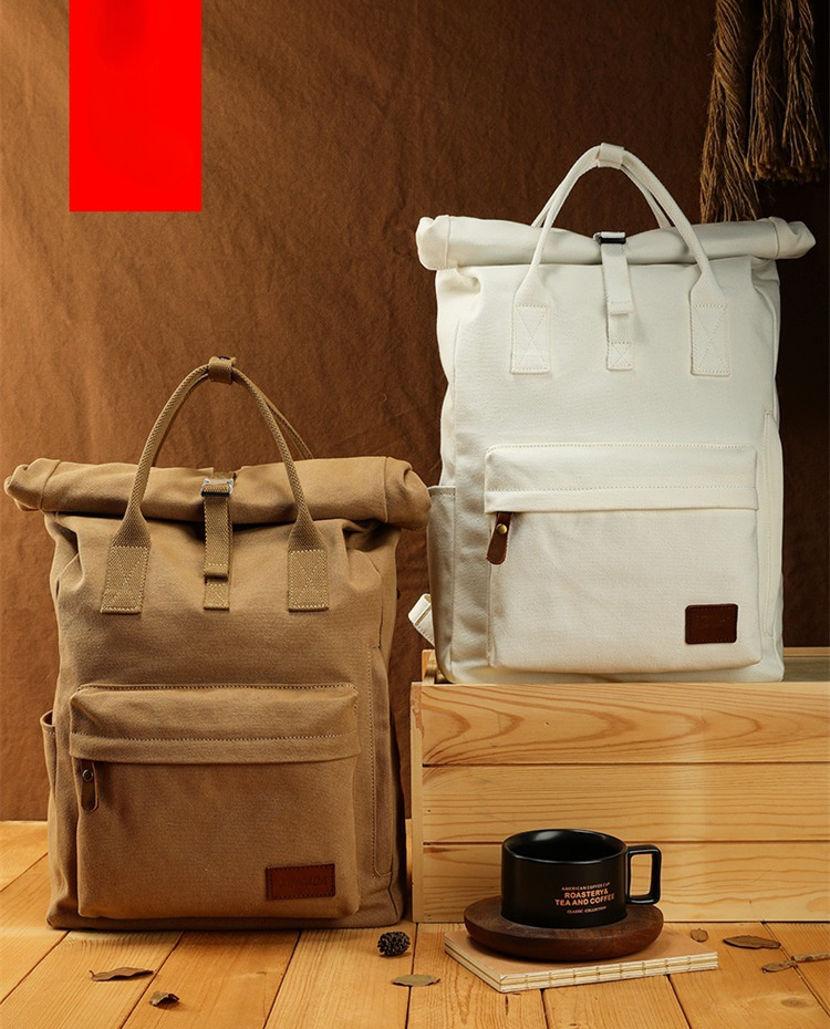 Vintage Large Storage Canvas Handle Backpacks 2006-Khaki-Free Shipping Leatheretro