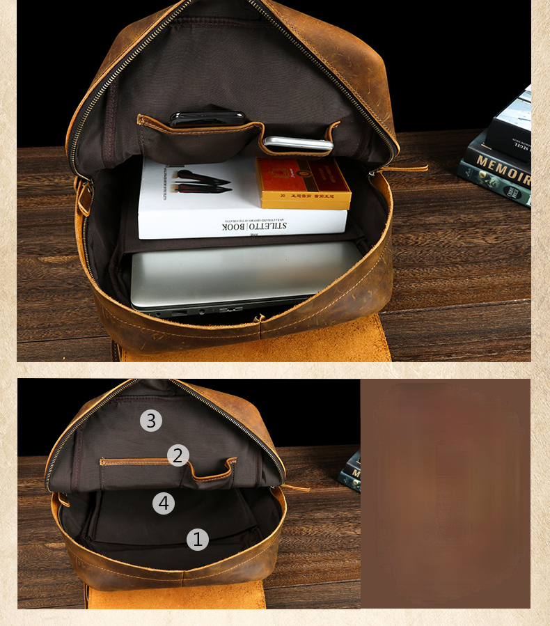 Retro Leather Travel Backpack Bag P-8090-Leather Backpack-Brown-Free Shipping Leatheretro