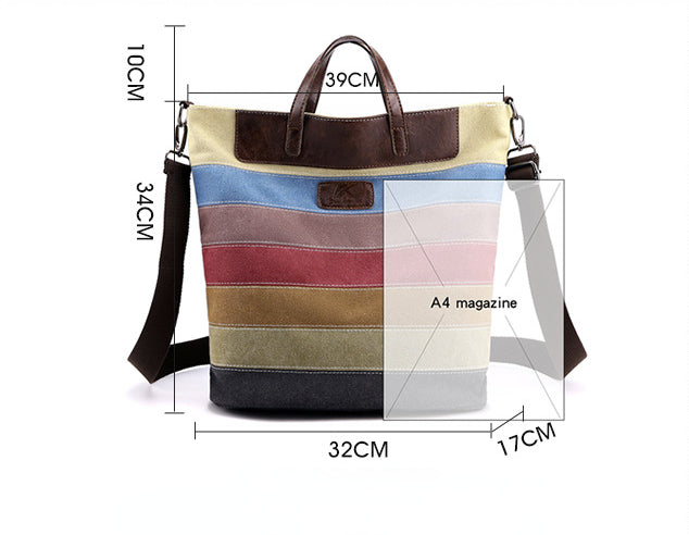 Rainbow Striped Design Canvas Tote Bags for Women 1660-Handbags-The same as picture-Free Shipping Leatheretro