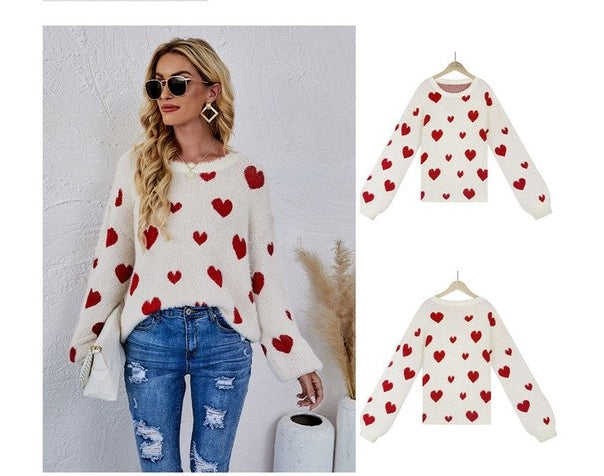 Casual Sweetheart Design Knitting Pullover Sweaters-Shirts & Tops-Pink-S-Free Shipping Leatheretro