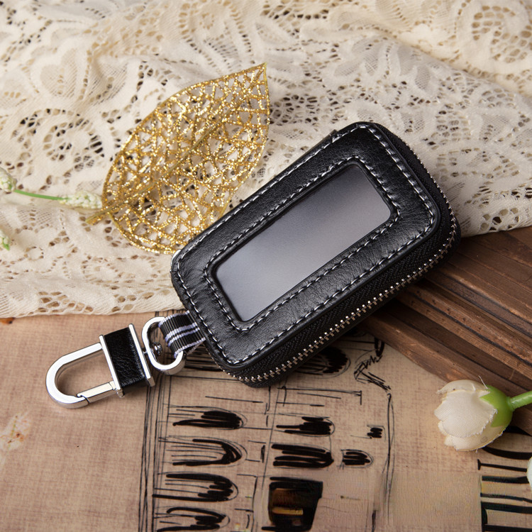 Leather Transparent Zipper Car Case with Key Input Funciton 9069-Leather Car Key Cases-Black-Free Shipping Leatheretro