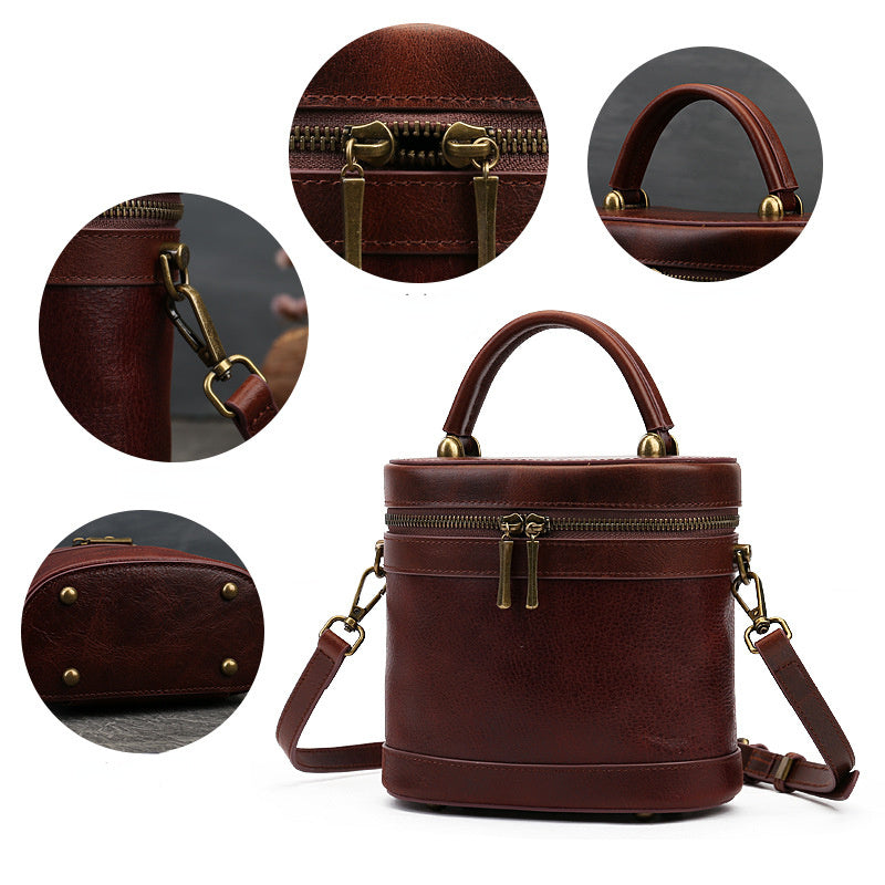 Casual Women Leather Shoulder Bucket Handbags 9182-Handbag & Wallet Accessories-Dark Brown-Free Shipping Leatheretro