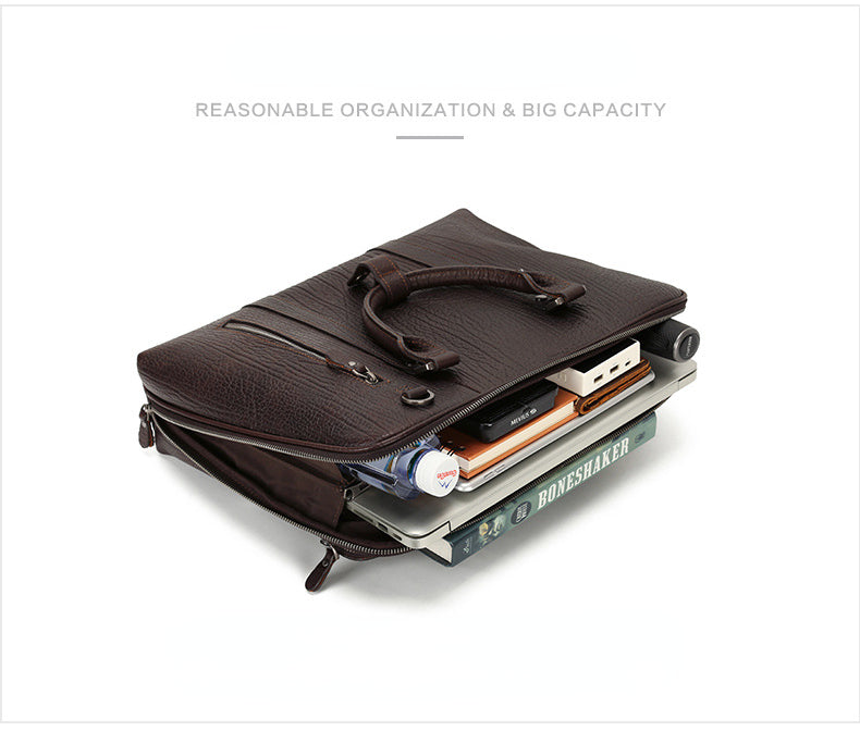 15.6" Business Cowhide Leather Briefcase for Men P0089-Briefcases-Black-Free Shipping Leatheretro