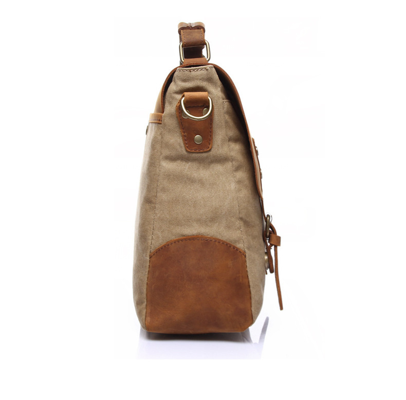 Vintage Leather Canvas Crossbody Business Briefcase-Leather Business Briefcase-Army Green-Free Shipping Leatheretro