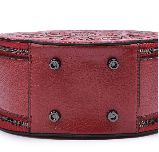 Vintage Toem Embossing Round Shape Leather Tote Bags 9785-Leather Bags for Women-Wine Red-Free Shipping Leatheretro