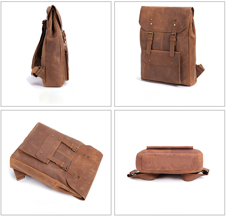 Men Handmade Leather Vintage Leather Laptop Backpack 1224-Leather Backpack-Coffee-Free Shipping Leatheretro