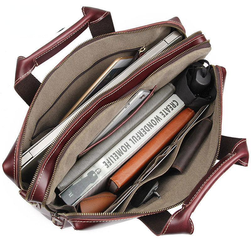 Vintage Genuine Leather Business Briefcase 7167-Briefcases-Wine Red-Free Shipping Leatheretro