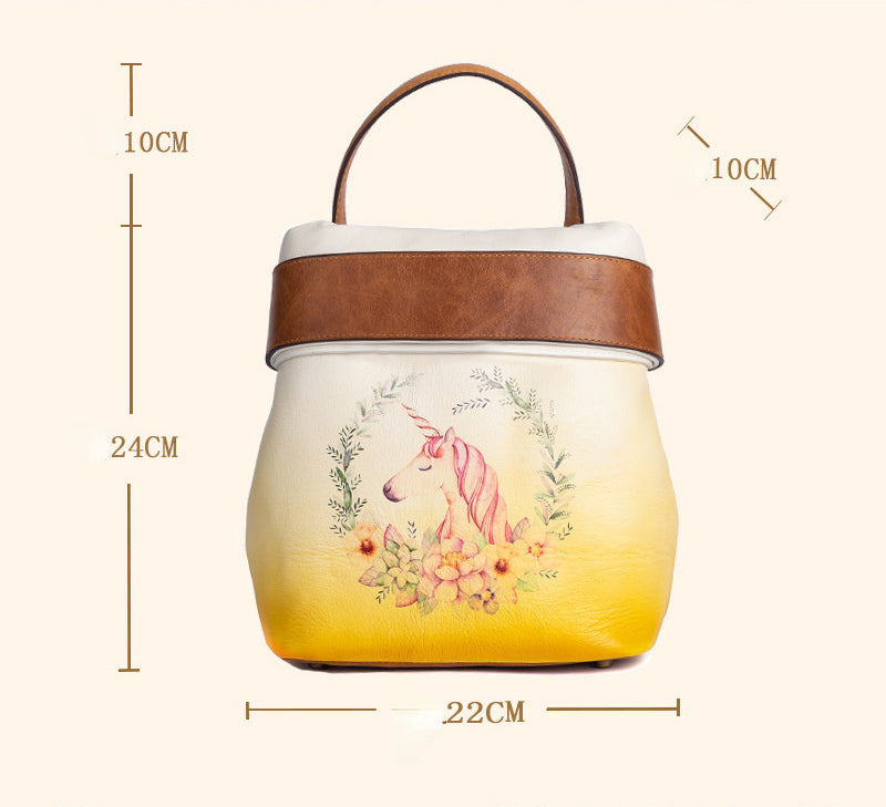 Vintage Vege Tanned Leather Backpack for Women C329-Backpacks-Yellow-Free Shipping Leatheretro