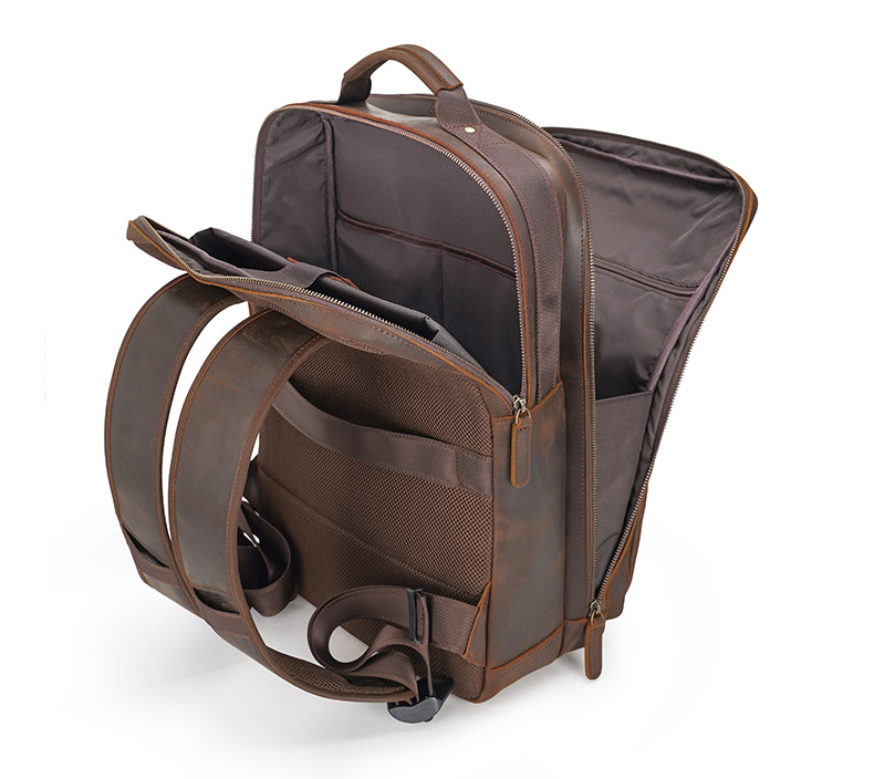 Vintage Large Sotrage 15.6" Leather Backpack 3704-Leather Backpack-Dark Brown-Free Shipping Leatheretro