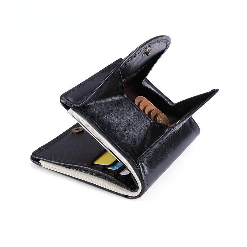 Women Vintage RFID Fodable Small Leather Purses K061-Leather Wallets-Black-Free Shipping Leatheretro