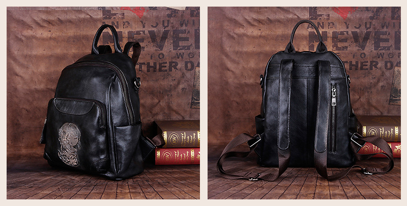 Vintage Multi Functional Vege Tanned Leather Backpack C312-Backpacks-Vintage Yellow-Free Shipping Leatheretro