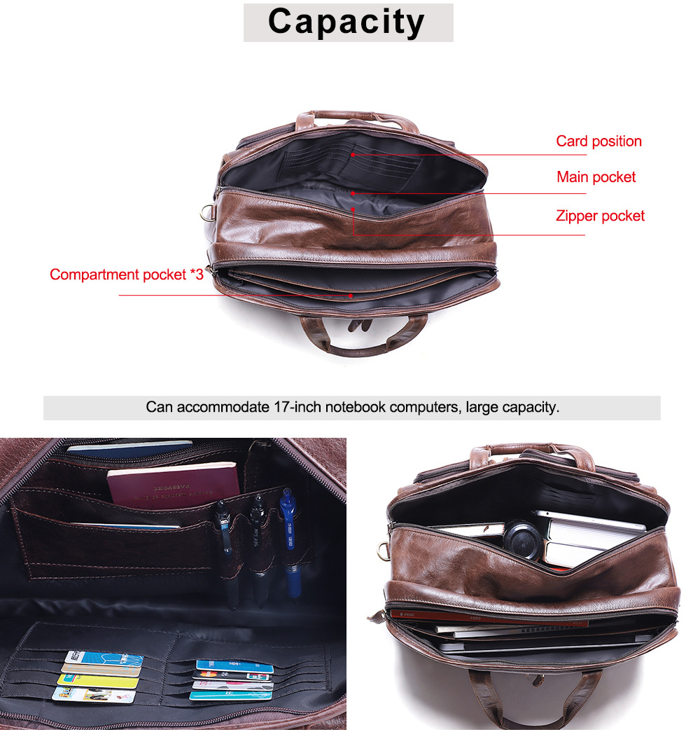 17" Leather Large Storage Laptop Bag J6489-Leather Briefcase-Coffee-Free Shipping Leatheretro