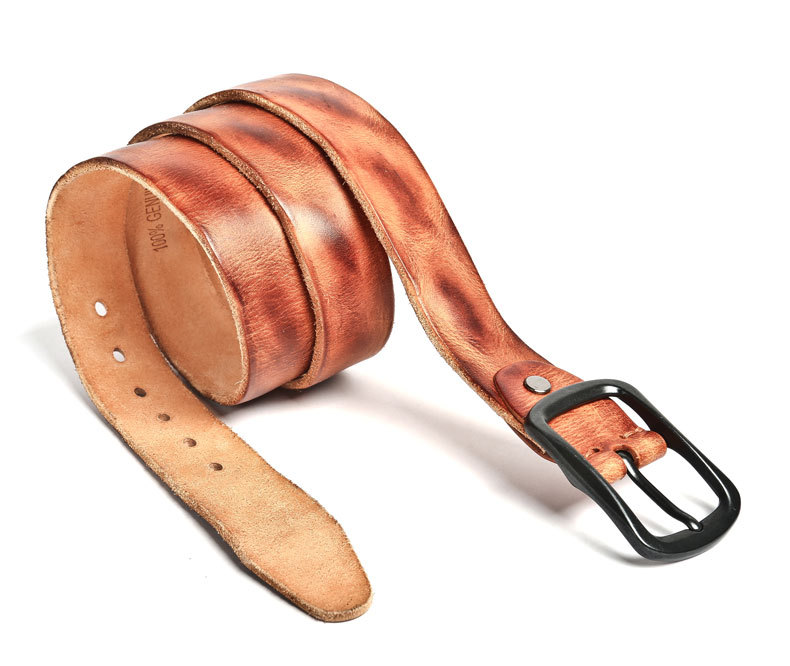 Vintage Men's Steel Buckle Leather Belt B009-Leather Belt-Khaki-Free Shipping Leatheretro