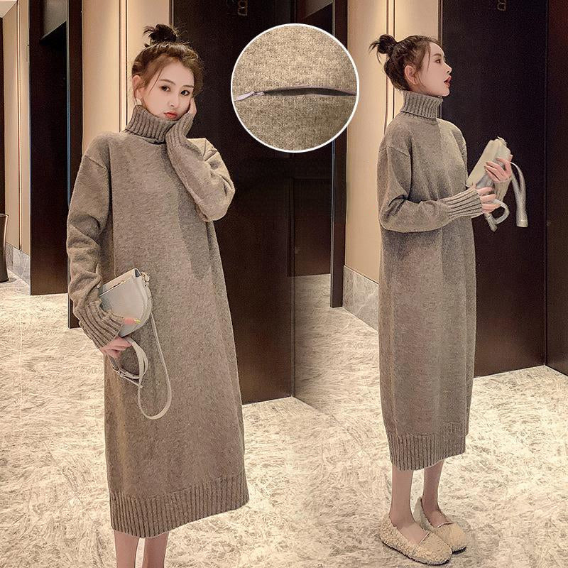 Winter Warm Turtleneck Pullover Long Dresses for Women-Dresses-Off the White-M-Free Shipping Leatheretro