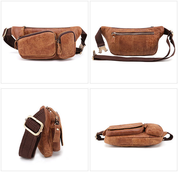 Vintage Men Outdoor Leather Waist/Chest Bag J6469-Leather Waist Bag-Brown-Free Shipping Leatheretro