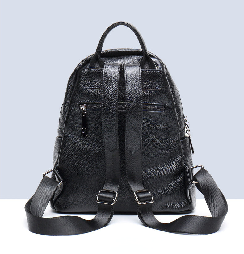 Balck Casual Leather Traveling Backpack for Women-Backpacks-Black-Free Shipping Leatheretro