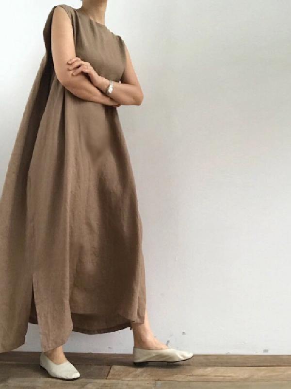 Simple Loose Sleeveless Long Dress-Cozy Dresses-COFFEE-FREE SIZE-Free Shipping Leatheretro