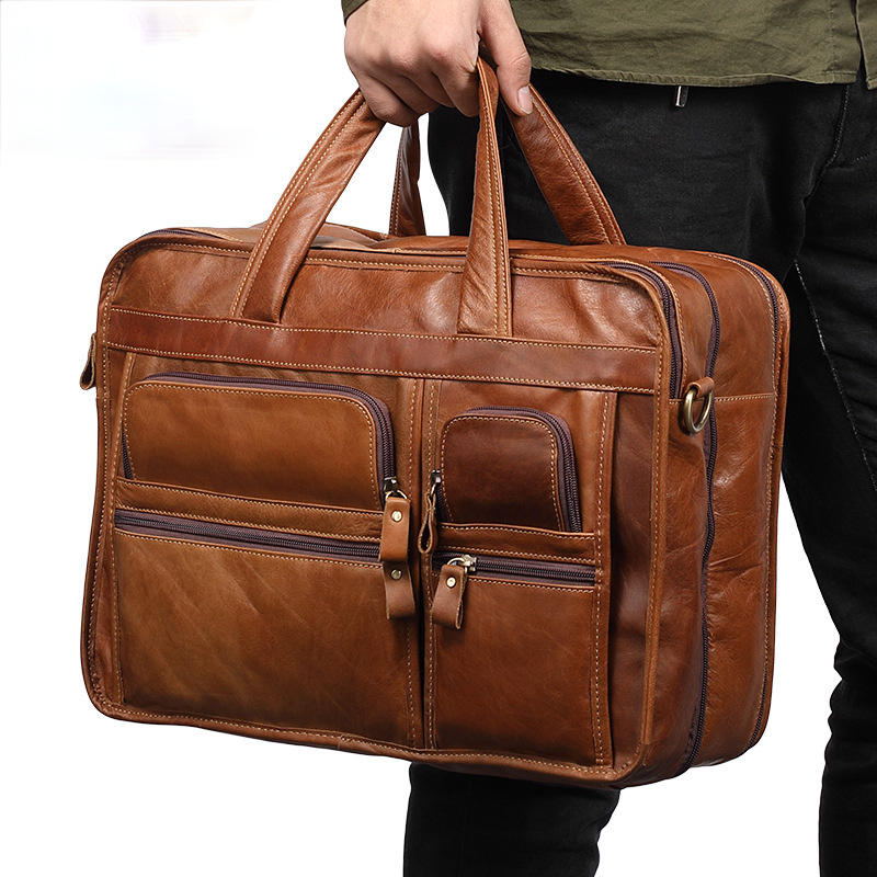 Men's Handmade Leather Business Briefcase B9913-Leather Briefcase-Coffee-Free Shipping Leatheretro