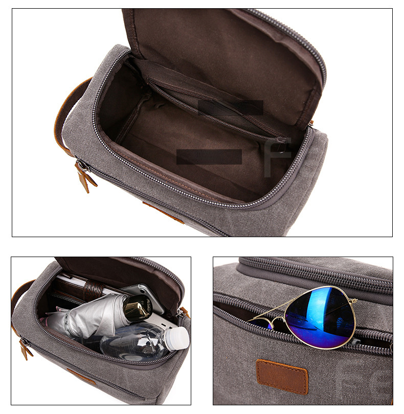 Canvas Toiletry Bag for Traveling 8064-Toiletry Bag-Khaki-Free Shipping Leatheretro